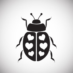 Lady bug with hearts on white background icon