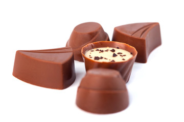Beautiful Chocolates Isolated on White Background. Sweet food
