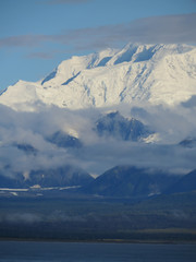 Vertical  view of Mountain glacier snow and cloud