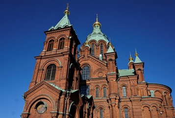 Fototapeta na wymiar Upper part of the Uspenski cathedral in Helsinki