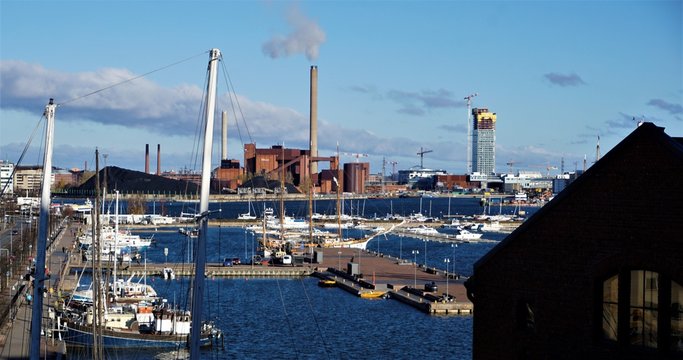 View over the harbour of Helsinki with coal power plant