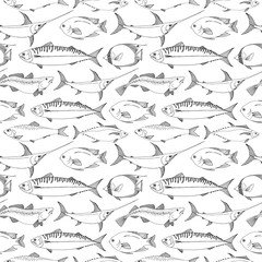 Seamless pattern with different fishes. Vector illustration