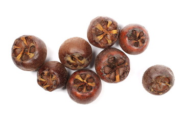 Fresh ripe common medlar isolated on white background, top view