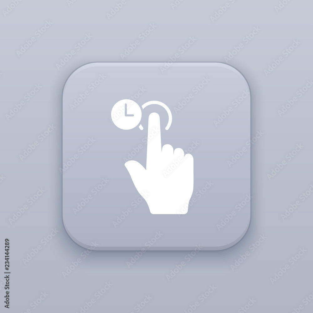 Poster gesture click retention, delay, gray vector button with white icon