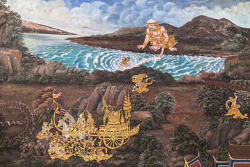 Naklejka premium Chariot and Giant Monkey from the Ramakien Murals