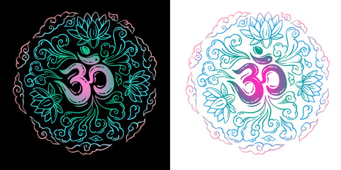 Ohm lettering composition set in blue and violet colors