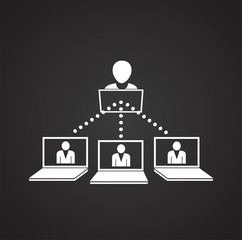 Network of connected people on black background icon