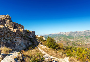 Rocky landscape in Siurana, Tarragona, Catalunya, Spain. Copy space for text.