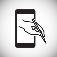 Smartphone text typing hand on white background icon