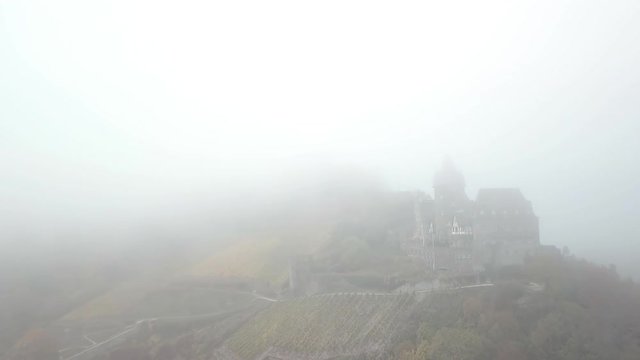 A cloudy morning above Mainz river near Bacharach town in Rheinland Pfalz Germany.