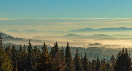 Fototapeta na wymiar fogs in the valleys of the Tatra Mountains, Poland