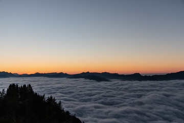 Sunset over swiss alps