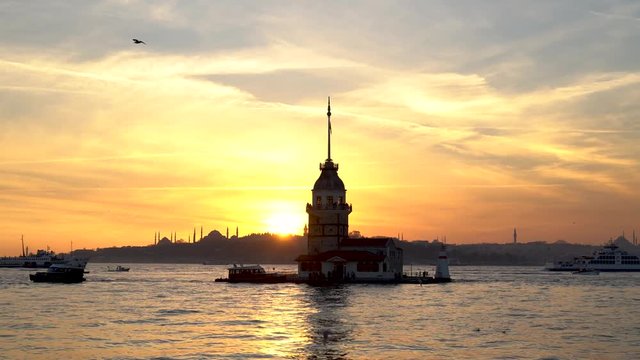 Sunset in Maiden Tower Kizkulesi - Instanbul, Turkey