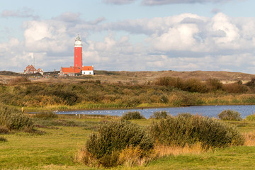 Fototapeta na wymiar Eierland Lighthouse on the northernmost tip of the Dutch island of Texel