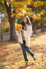 Beautiful  woman in the autumn park