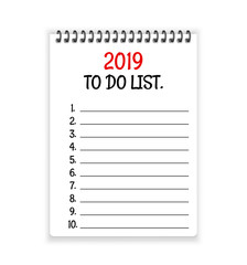 2019 to do list. Open spiral notebook paper vector background