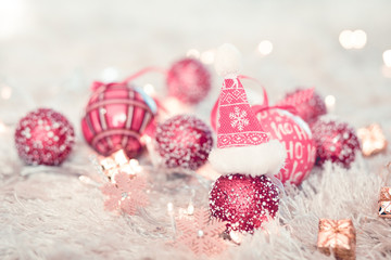 Fototapeta na wymiar Christmas tree red decorations on white background