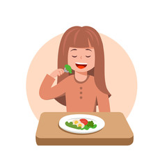 Cute curtoon vector illustration of girl sad with her dinner