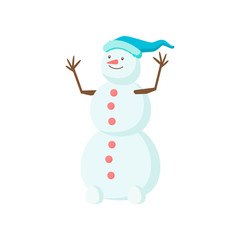 Funny funny snowman with a nose in the form of a carrot. Symbol of the year of the year.