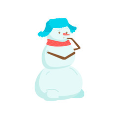 Funny funny snowman with a nose in the form of a carrot. Symbol of the year of the year.