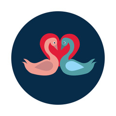 Flat Couple of swans in love on white background icon