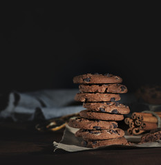 stack of round chocolate chip cookies