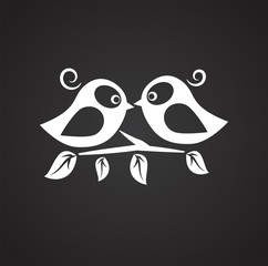 Birds in love on black background icon