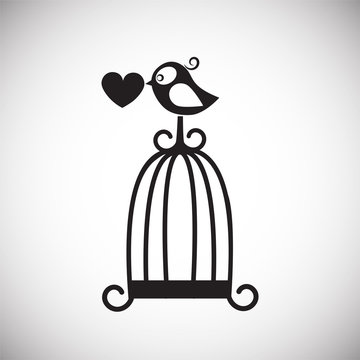 Bird and love cage on white background icon