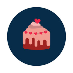 Flat Valentines day cake on white background icon