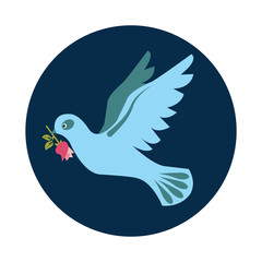 Flat Pigeon with heart on white background icon