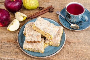 Homemade pumpkin apple pie, tea
