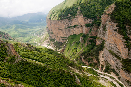 Panorama of the Chegem gorge. It is observed from height of flight the glider.
