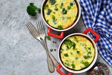 Homemade casserole with broccoli and cheese.