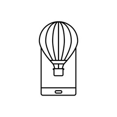 Hot Air Balloon Line Icon on Mobile Screen.