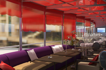 restaurant, interior visualization, 3D illustration
