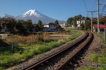 Yamanashi , Japan 18 Nov 2018-Fujikyu Railway to Kawaguchiko Station with Mt.fuji