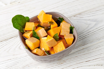 pumpkin salad on white background, healthy
