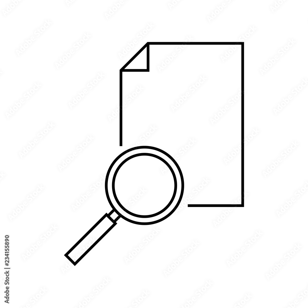 Poster document and magnifying glass outline icon. linear style sign for mobile concept and web design. doc