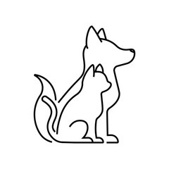 Cat with dog icon. Vector pets silhouettes in thin line style. Creative linear sign or logo for veterinary clinic