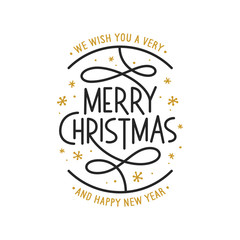 Merry Christmas and Happy New Year lettering template. Greeting card or invitation. Vector vintage illustration.