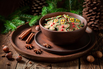Closeup of Christmas cookies in brown bowl