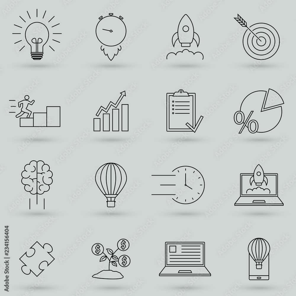 Poster linear startup icons set. universal startup icon to use in web and mobile ui.