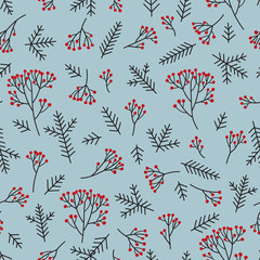 Christmas floral seamless pattern. Winter nature background.