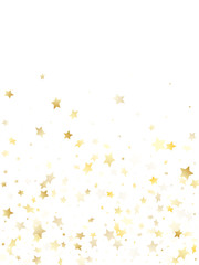 Flying gold star sparkle vector with white background.