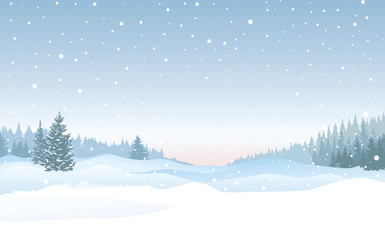 Christmas snowfall background. Snow winter landscape. Merry Christmas skyline.