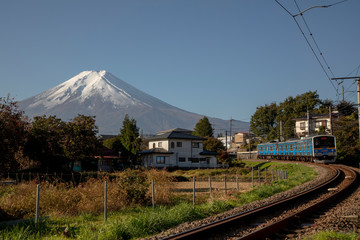 Yamanashi , Japan 18 Nov 2018-Fujikyu Railway to Kawaguchiko Station with Mt.fuji