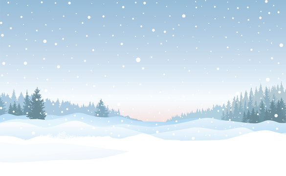 Christmas snowfall background. Snow winter landscape. Merry Christmas skyline.