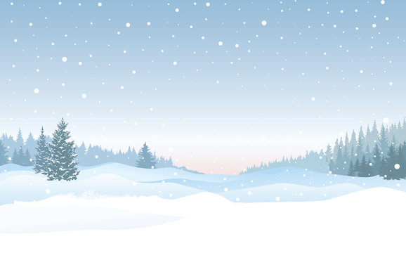 Fototapeta Christmas snowfall background. Snow winter landscape. Merry Christmas skyline.