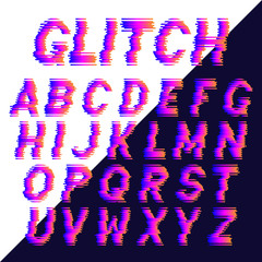 Decorative alphabet letters with electronic glitch effect.