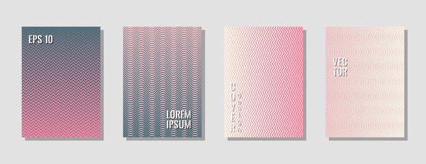 Bright pink grey zig zag banner templates, wavy lines gradient stripes backgrounds for musical cover. Curve shapes stripes, zig zag edge lines halftone texture gradient presentation backgrounds set.